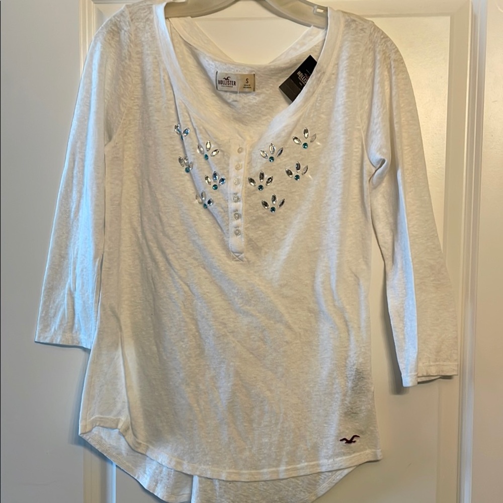Hollister Embellished White Top NWT size S